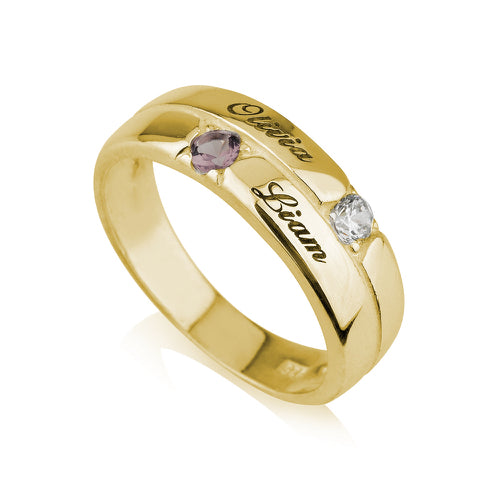 Personalised Two Names and Birthstones Stacker Ring