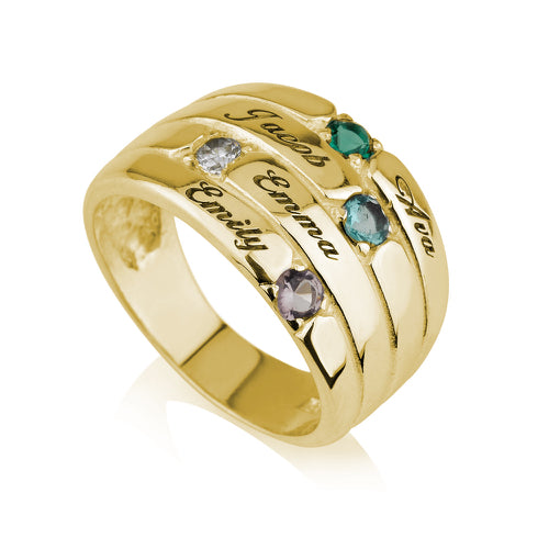 Personalised Four Names and Birthstones Stacker Ring