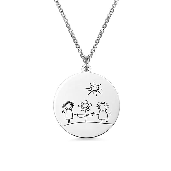 Children Art Drawing Personalised Disc Necklace