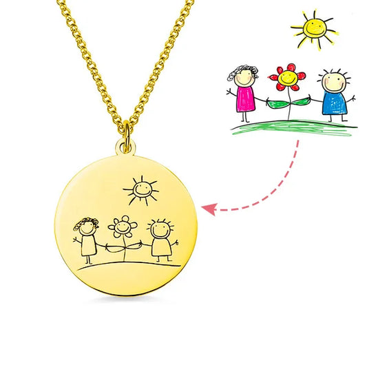 Children Art Drawing Personalised Disc Necklace