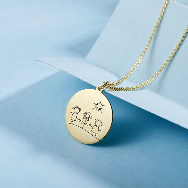 Children Art Drawing Personalised Disc Necklace