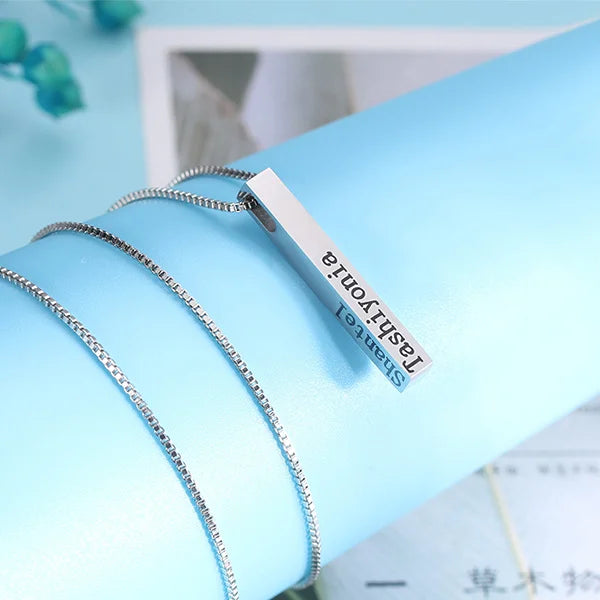 Men's Personalised 4 Sides Engraved Bar Necklace