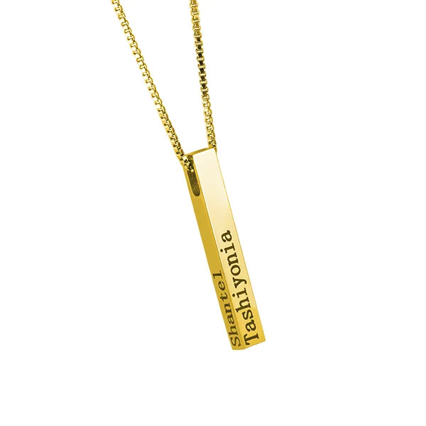 Men's Personalised 4 Sides Engraved Bar Necklace