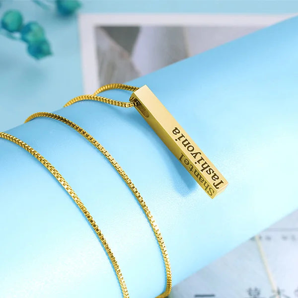 Men's Personalised 4 Sides Engraved Bar Necklace