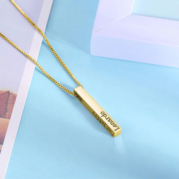 Men's Personalised 4 Sides Engraved Bar Necklace