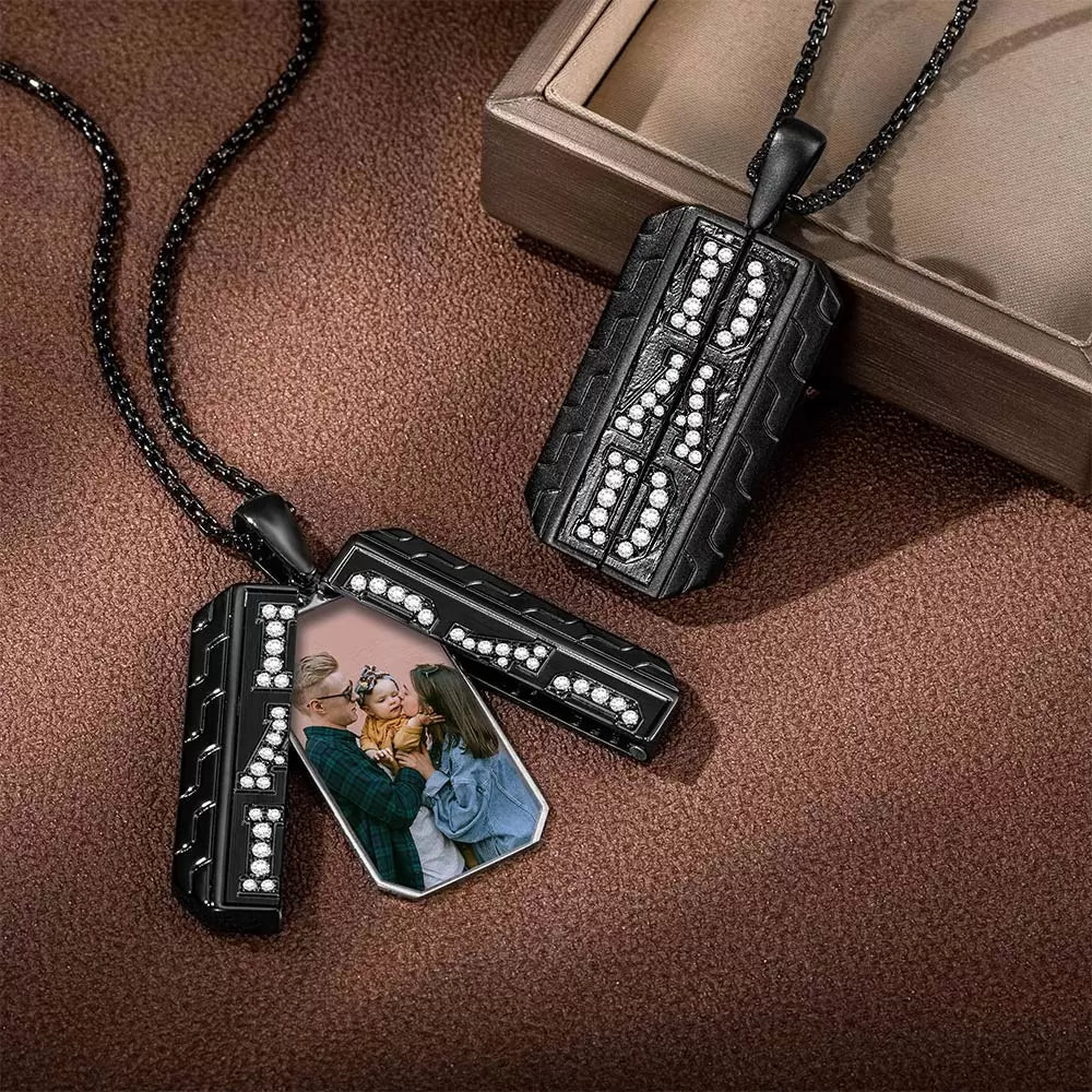 Dad Photo Locket Necklace with Birthstone