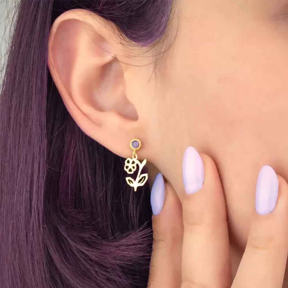 Birth Flower Birthstone Earrings