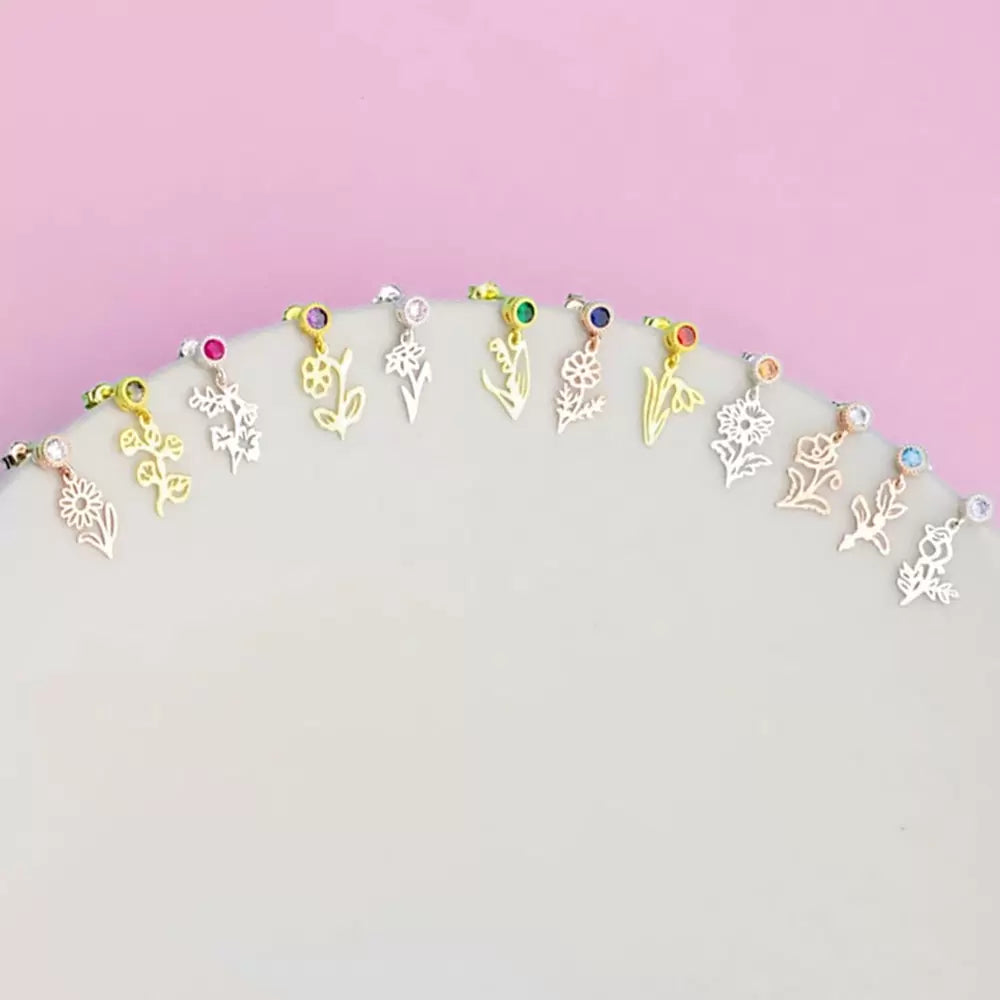 Birth Flower Birthstone Earrings