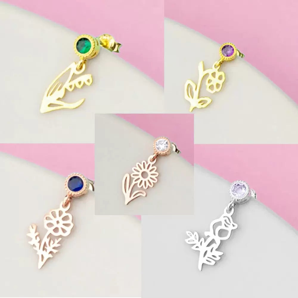 Birth Flower Birthstone Earrings