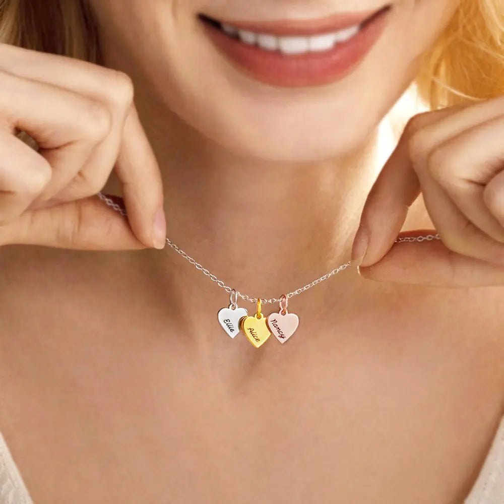 Mixed Metal Heart Charms Personalised Necklace