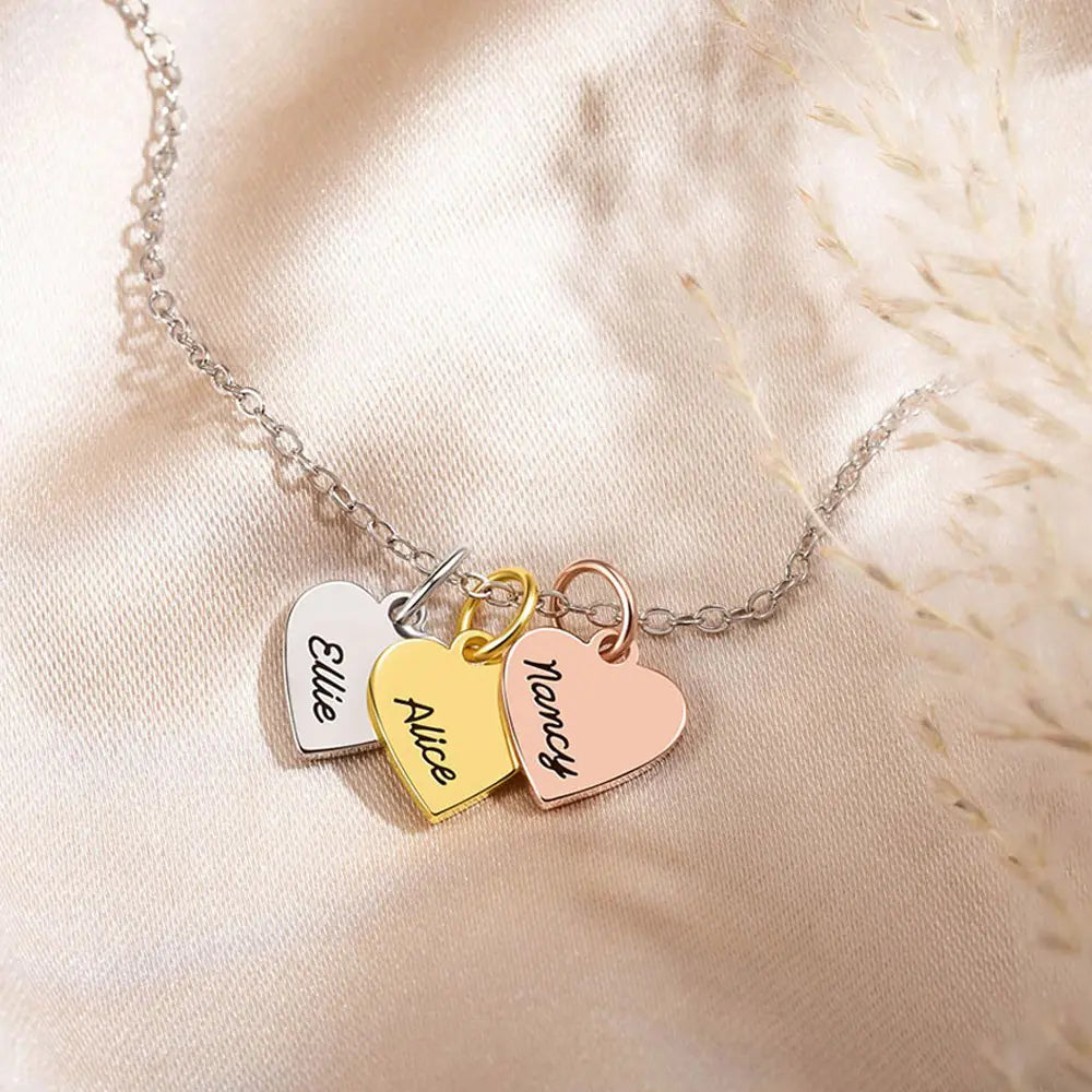 Mixed Metal Heart Charms Personalised Necklace