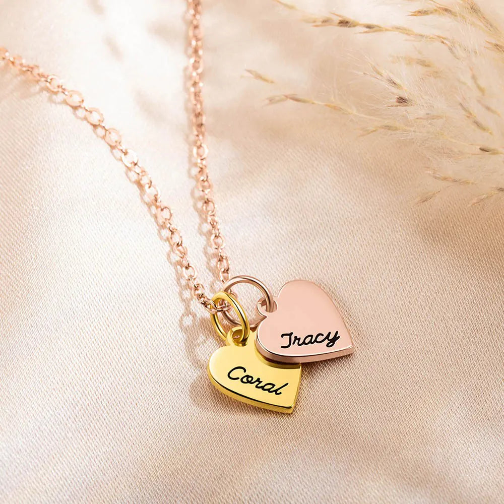 Mixed Metal Heart Charms Personalised Necklace