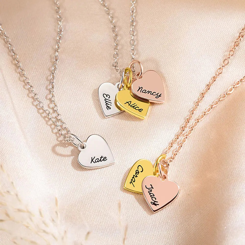 Mixed Metal Heart Charms Personalised Necklace