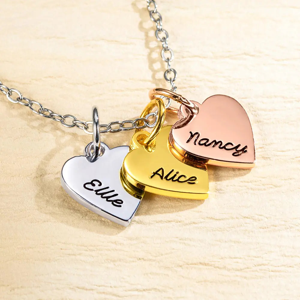 Mixed Metal Heart Charms Personalised Necklace