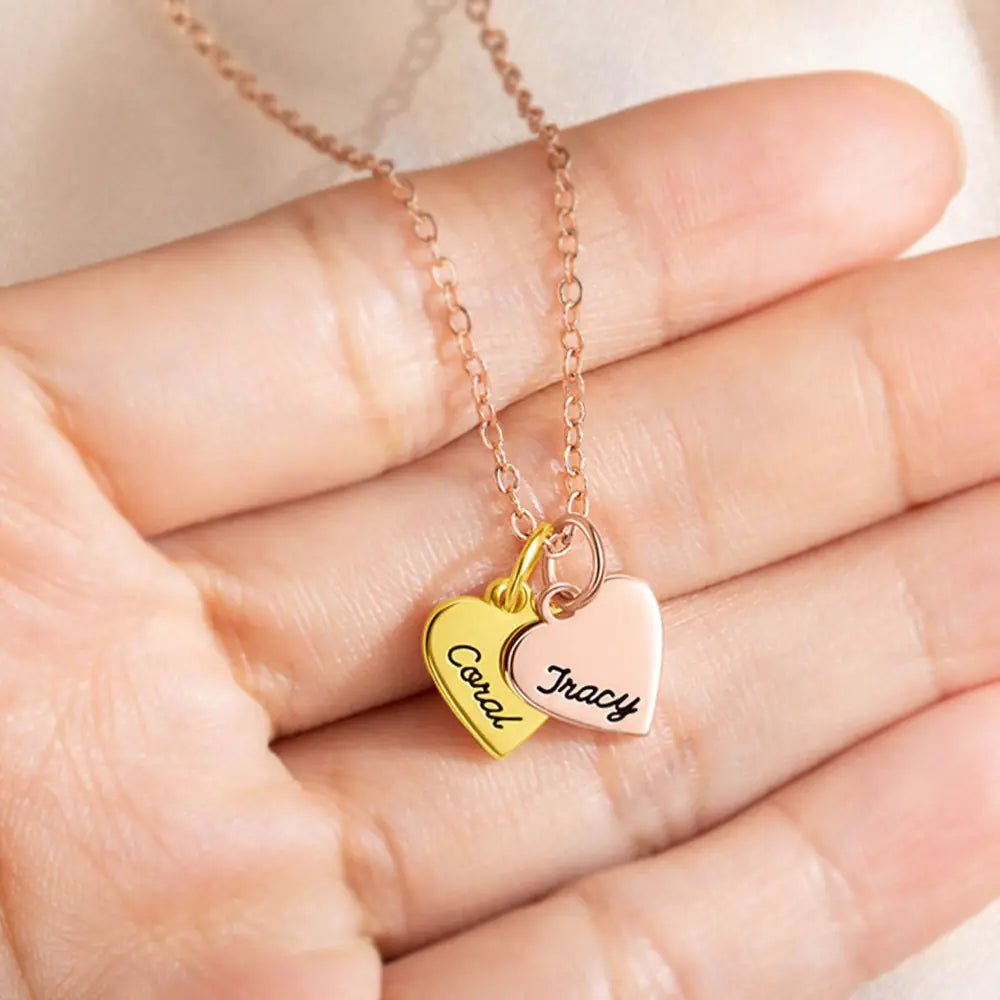 Mixed Metal Heart Charms Personalised Necklace