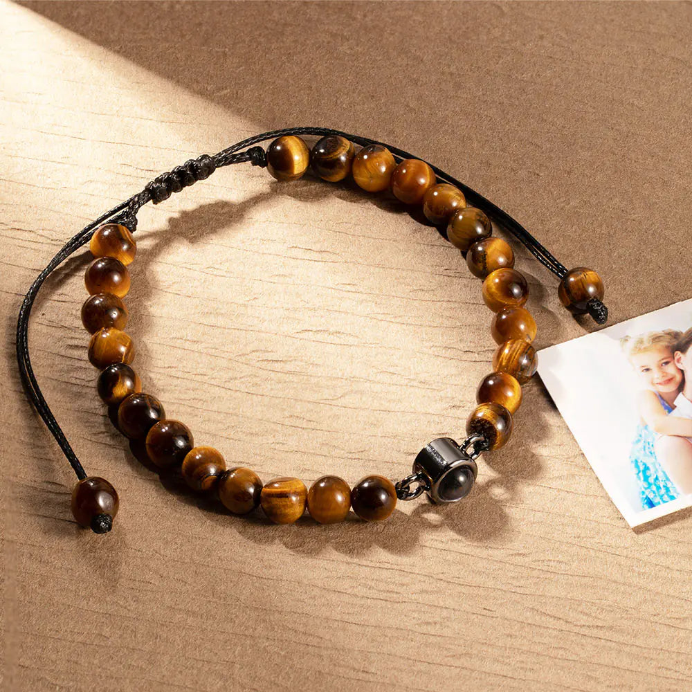 Custom Photo Projection Tigers Eye Gallstone Bracelet