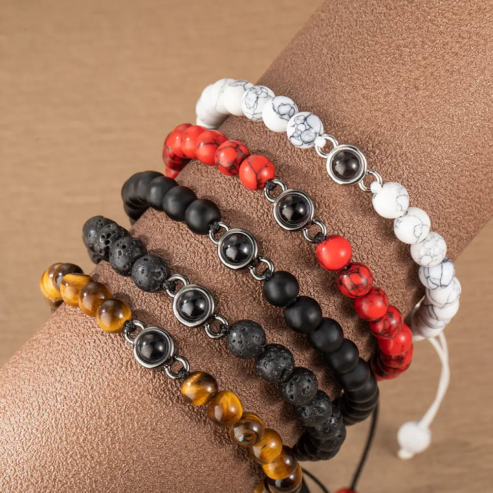 Custom Photo Projection Tigers Eye Gallstone Bracelet