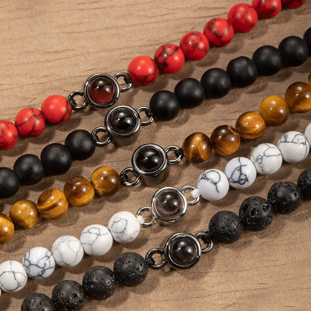 Custom Photo Projection Tigers Eye Gallstone Bracelet