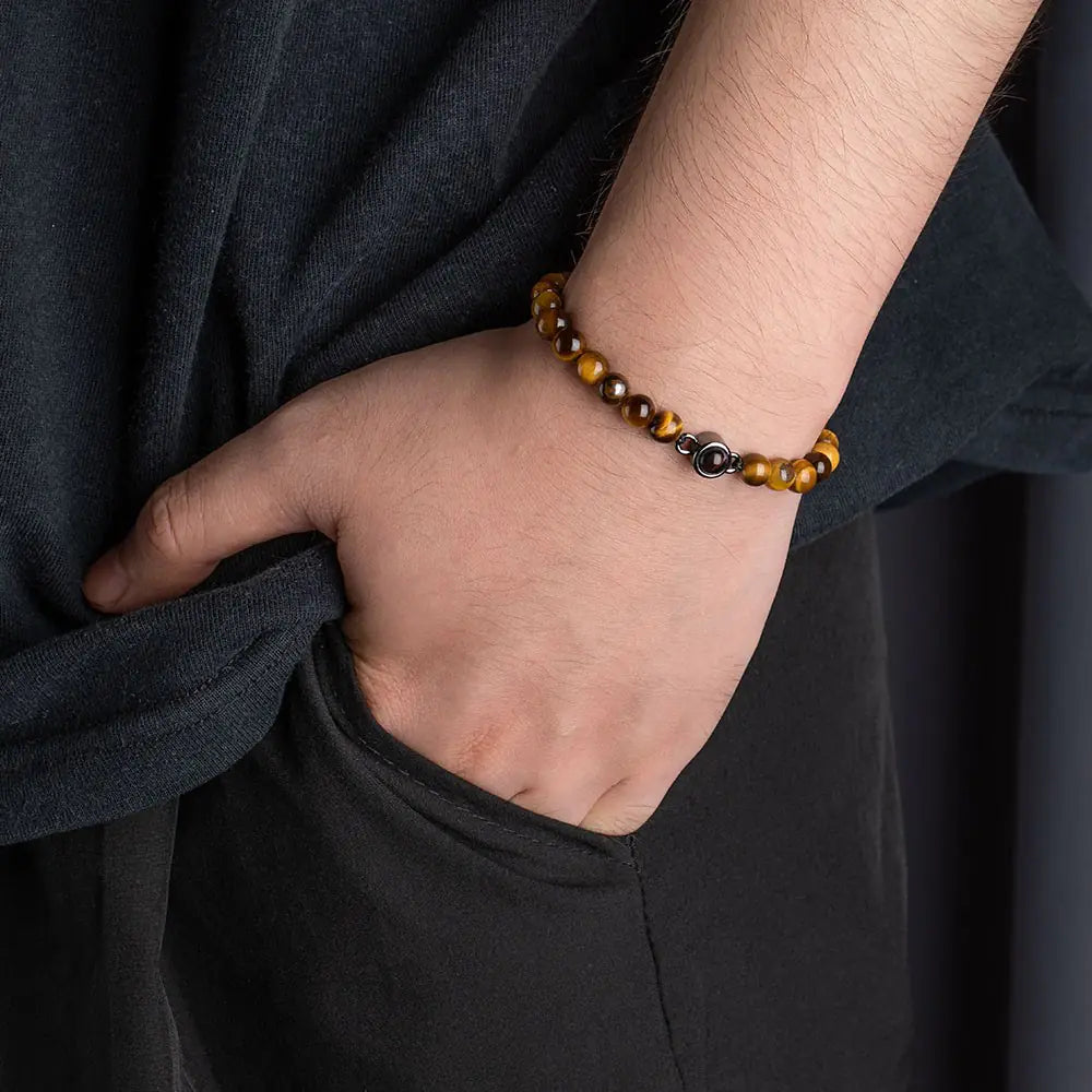 Custom Photo Projection Tigers Eye Gallstone Bracelet
