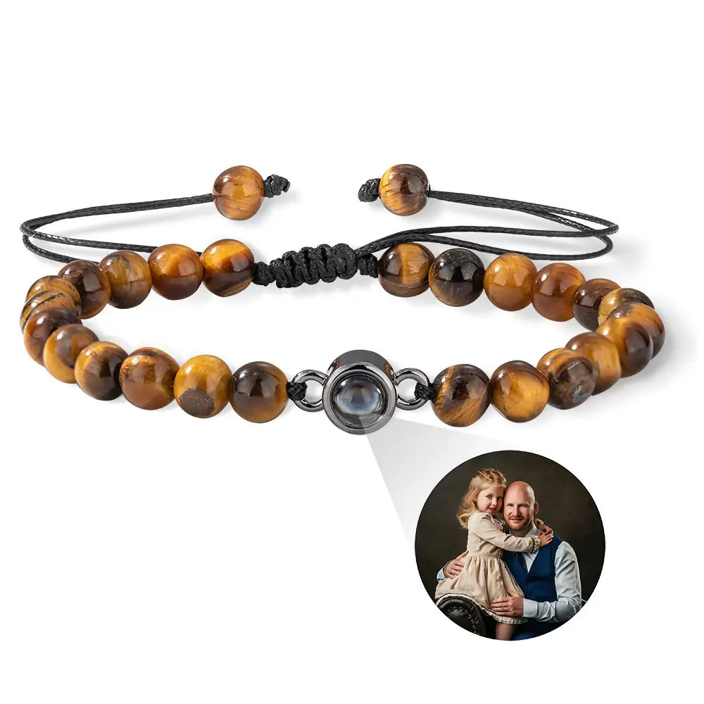 Custom Photo Projection Tigers Eye Gallstone Bracelet