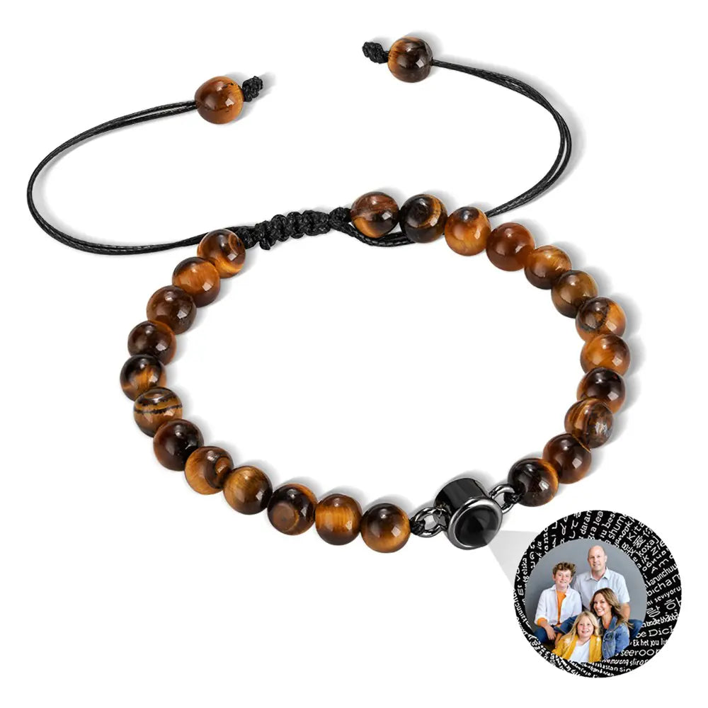 Custom Photo Projection Tigers Eye Gallstone Bracelet