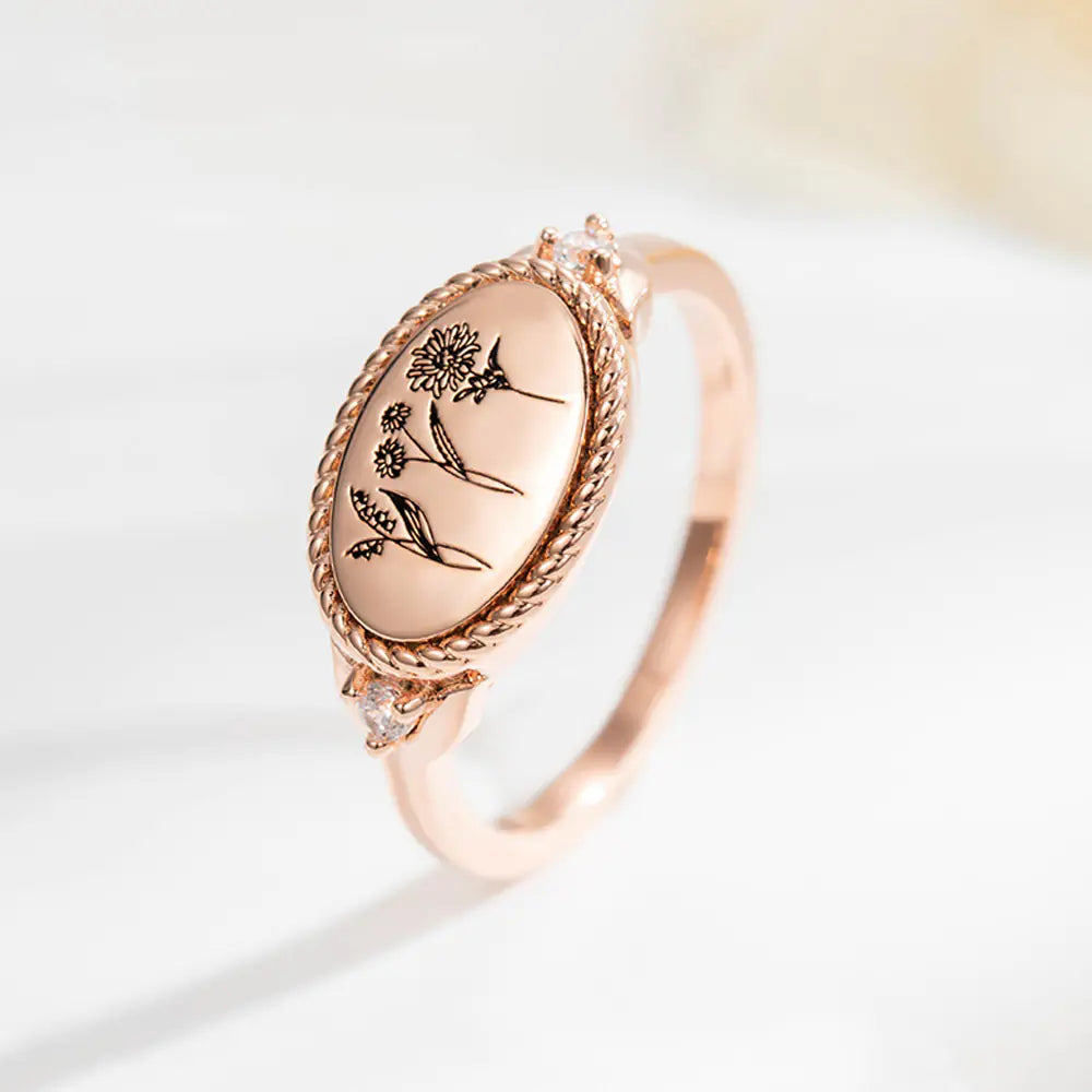 Personalised Birth Flower Bouquet Zircon Ring