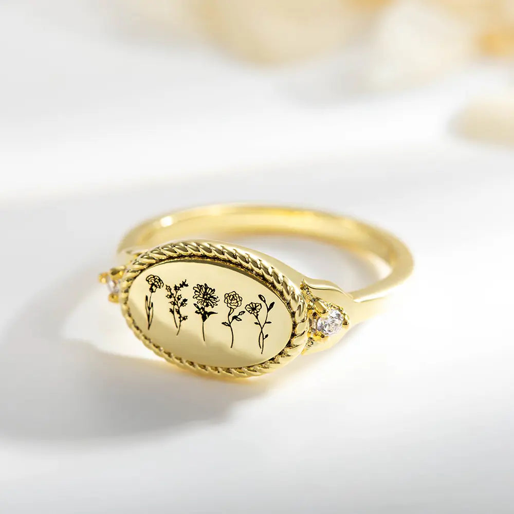Personalised Birth Flower Bouquet Zircon Ring