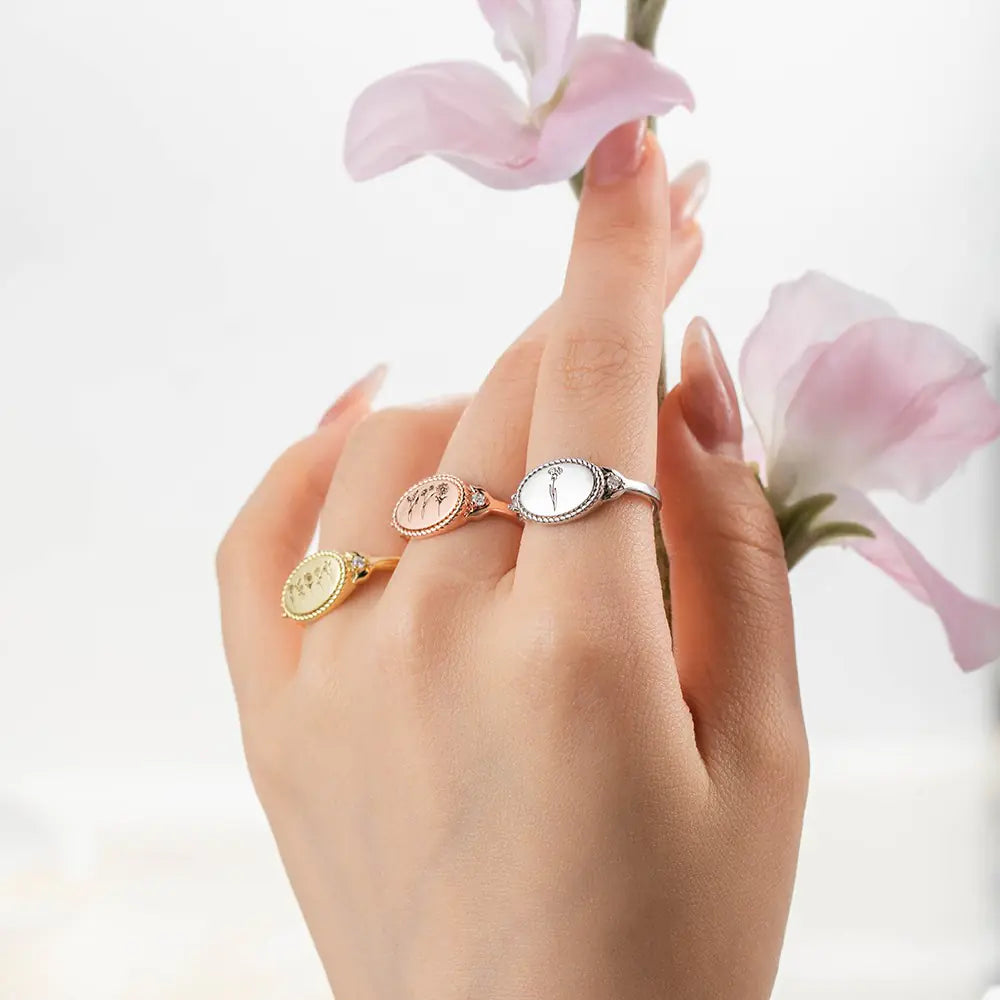 Personalised Birth Flower Bouquet Zircon Ring