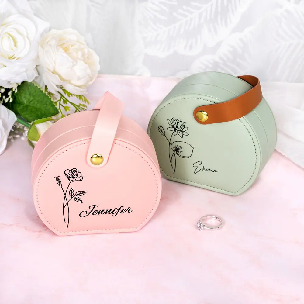 Birth Flower Jewellery Box Mini Carry Case