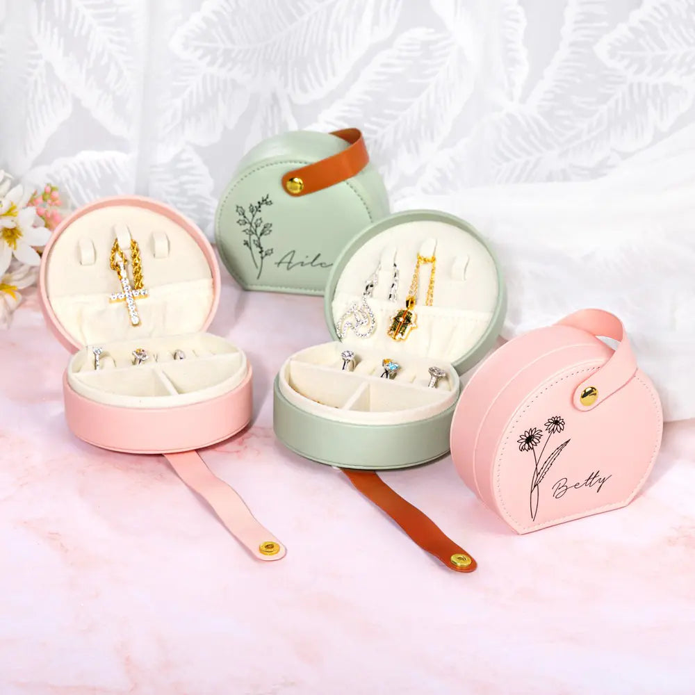 Birth Flower Jewellery Box Mini Carry Case