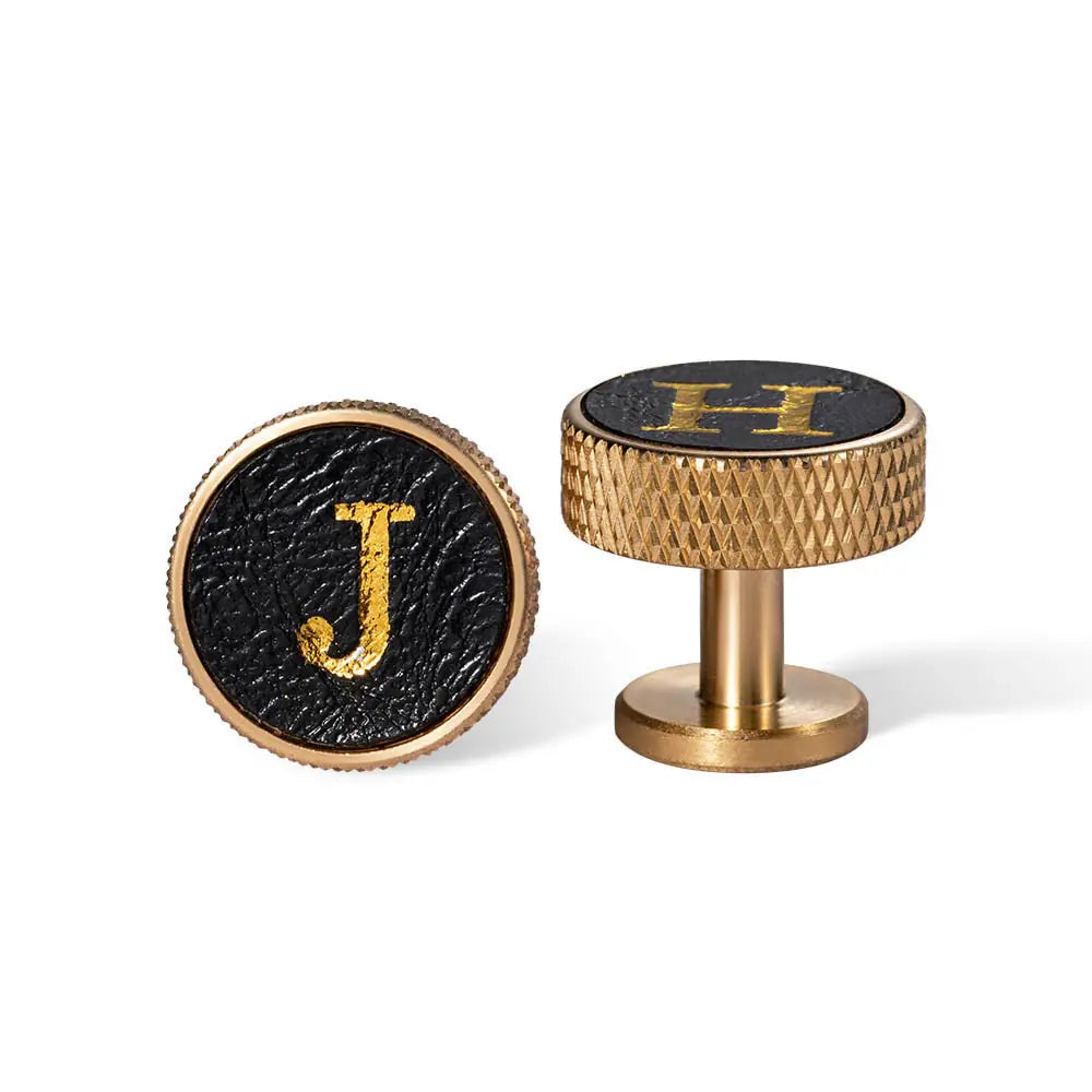 Personalised Knurled Brass Leather Initials Cufflinks