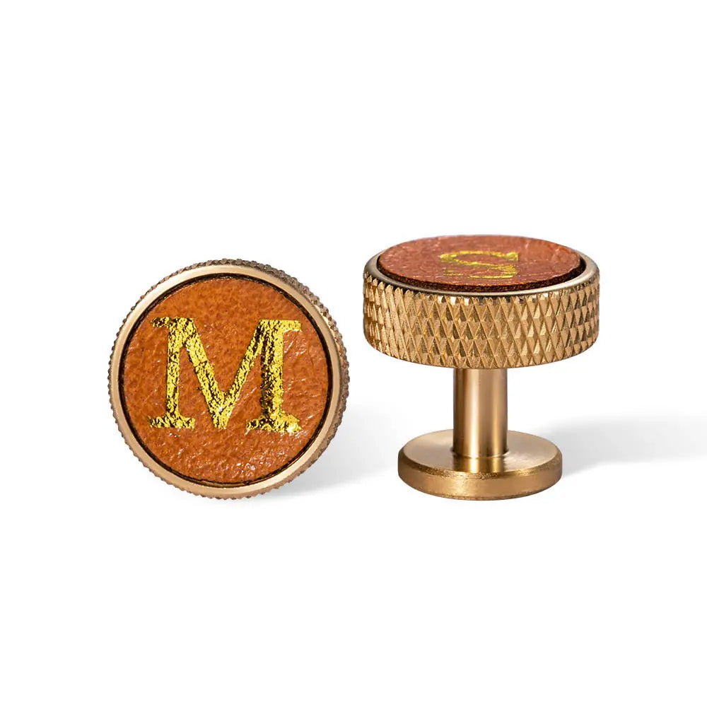 Personalised Knurled Brass Leather Initials Cufflinks