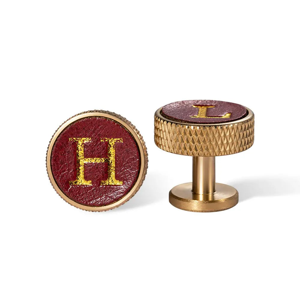Personalised Knurled Brass Leather Initials Cufflinks