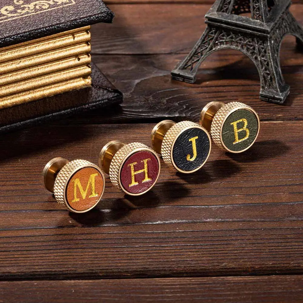 Personalised Knurled Brass Leather Initials Cufflinks