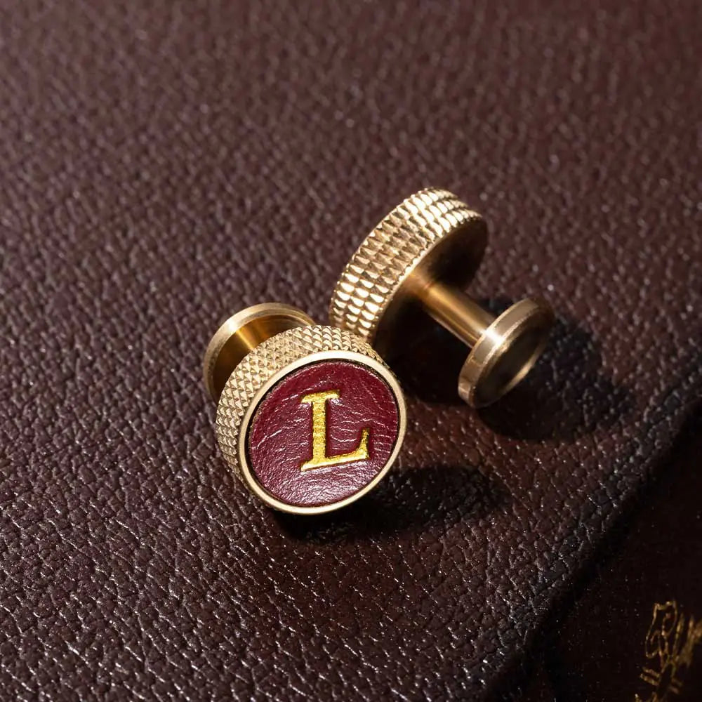 Personalised Knurled Brass Leather Initials Cufflinks