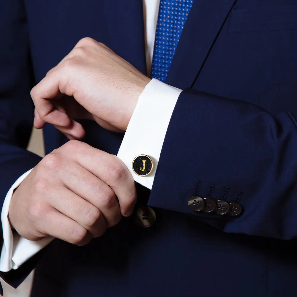 Personalised Knurled Brass Leather Initials Cufflinks