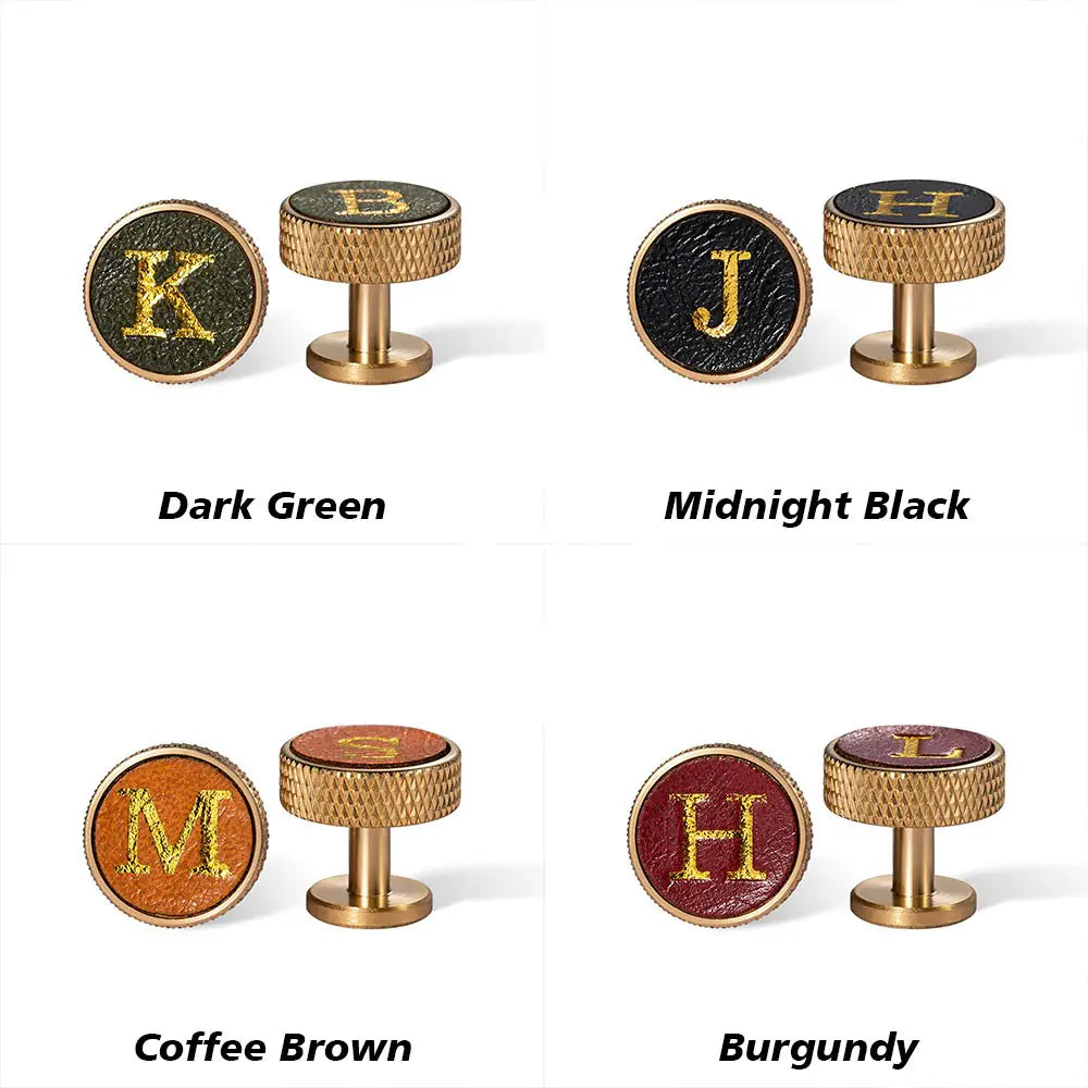 Personalised Knurled Brass Leather Initials Cufflinks