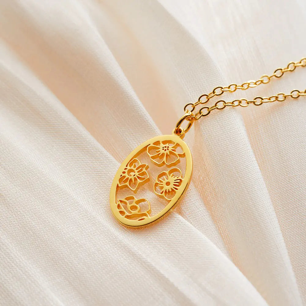 Oval Birth Flower Personalised Necklace