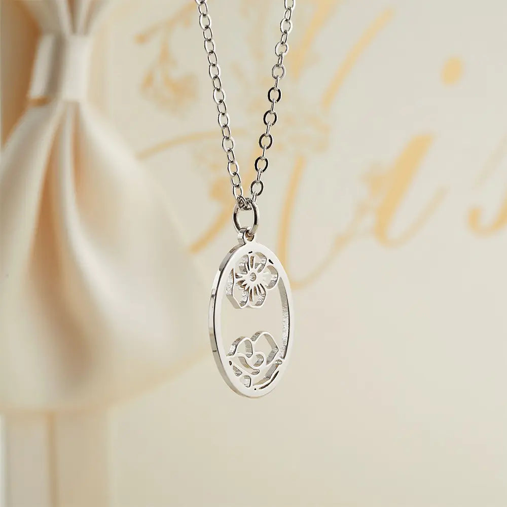 Oval Birth Flower Personalised Necklace