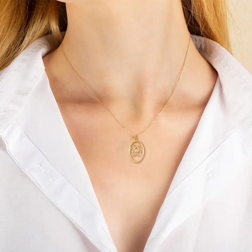 Oval Birth Flower Personalised Necklace