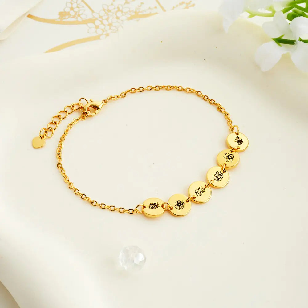 Personalised Birth Flower Charm Bracelet