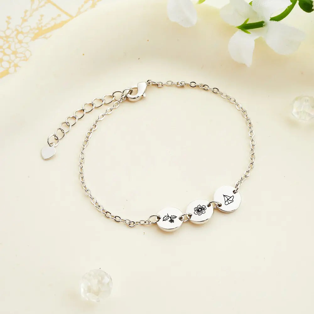 Personalised Birth Flower Charm Bracelet