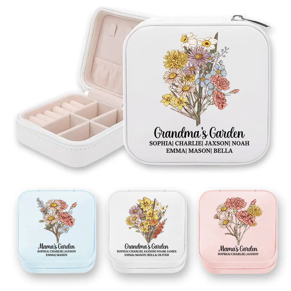 Personalised Birth Flower Bouquet Jewellery Box Travel Case