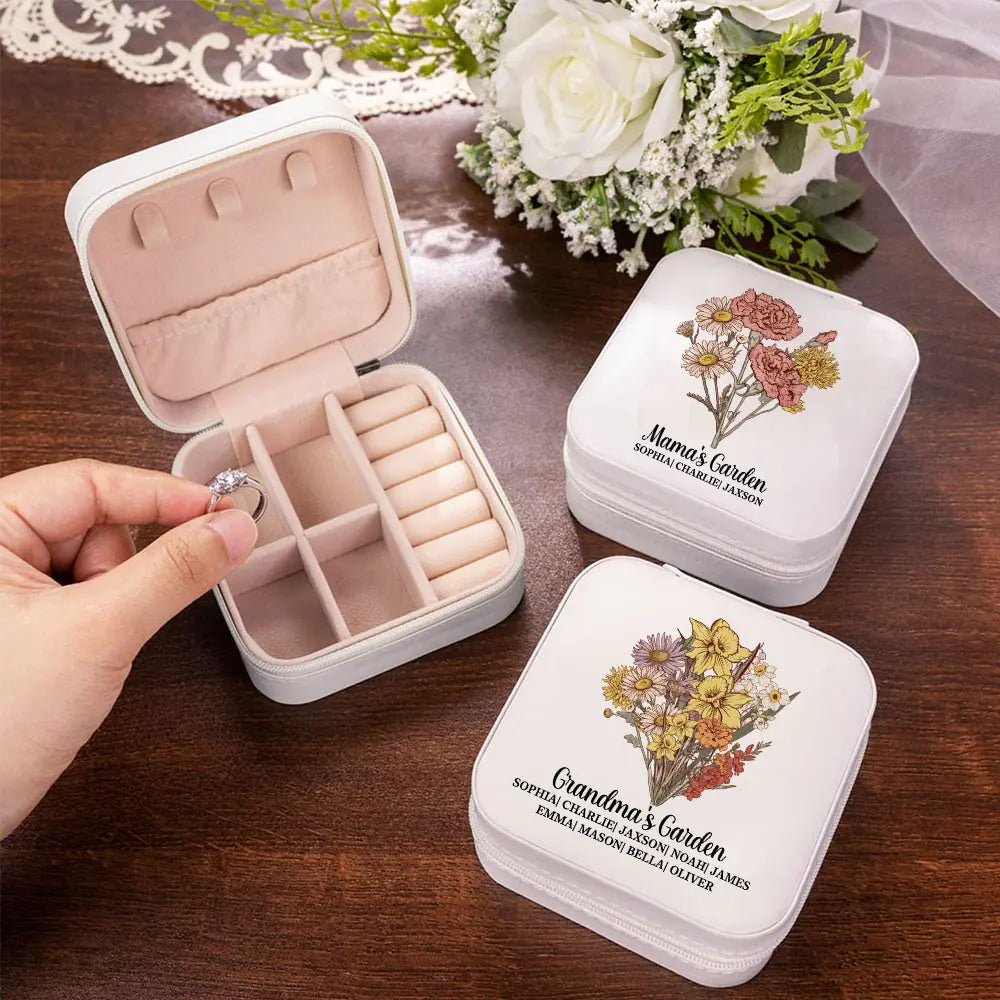 Personalised Birth Flower Bouquet Jewellery Box Travel Case