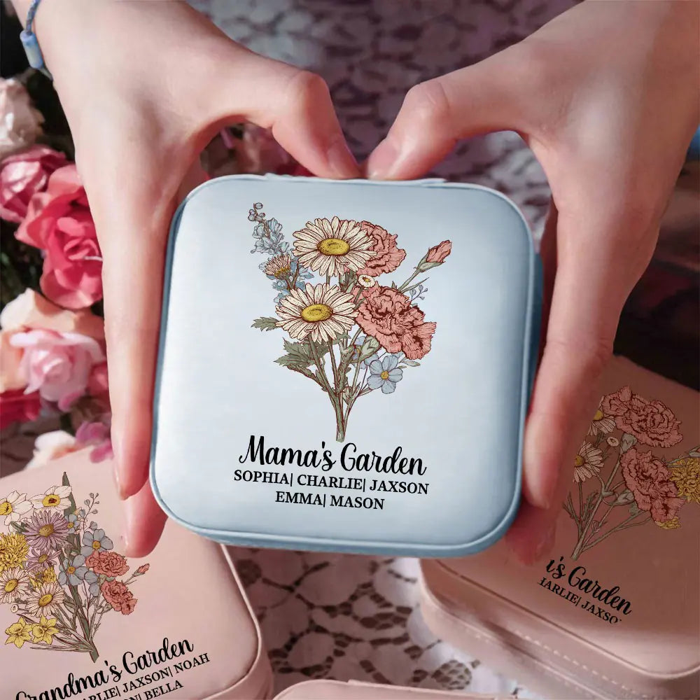 Personalised Birth Flower Bouquet Jewellery Box Travel Case