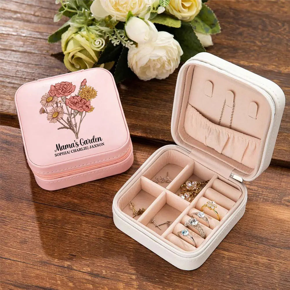 Personalised Birth Flower Bouquet Jewellery Box Travel Case