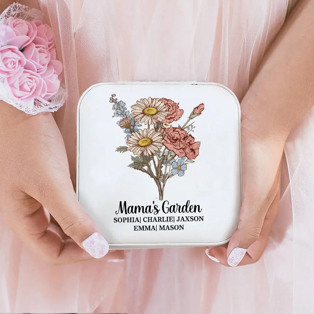 Personalised Birth Flower Bouquet Jewellery Box Travel Case