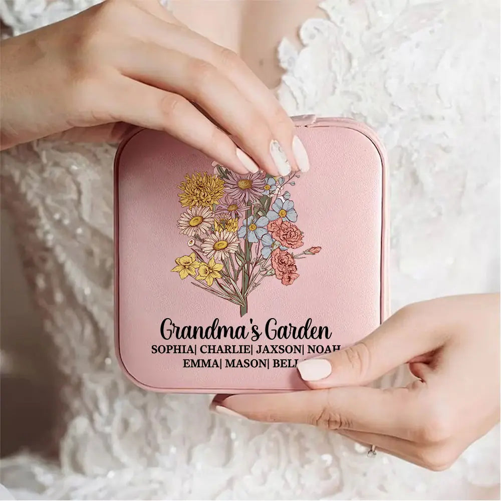Personalised Birth Flower Bouquet Jewellery Box Travel Case