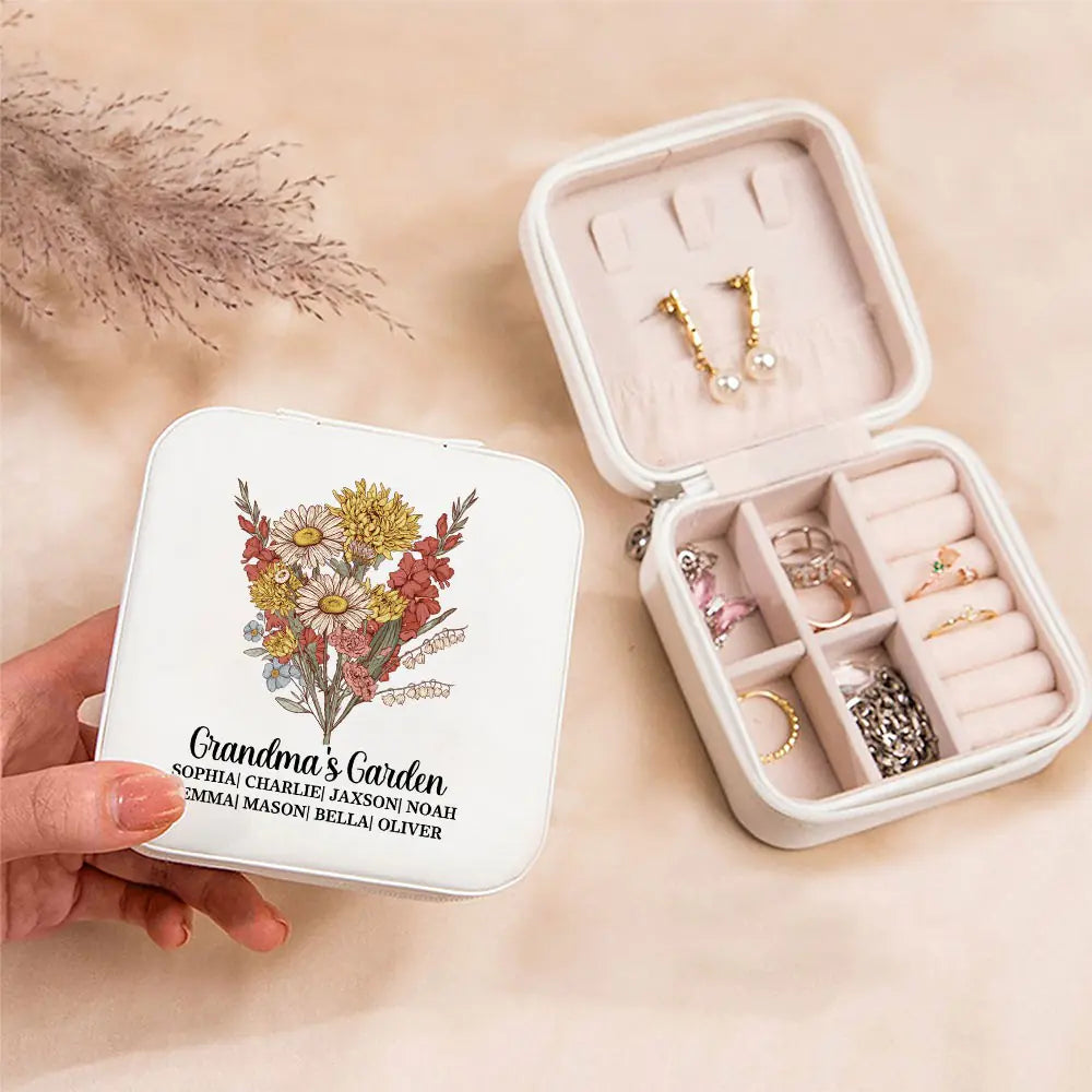 Personalised Birth Flower Bouquet Jewellery Box Travel Case