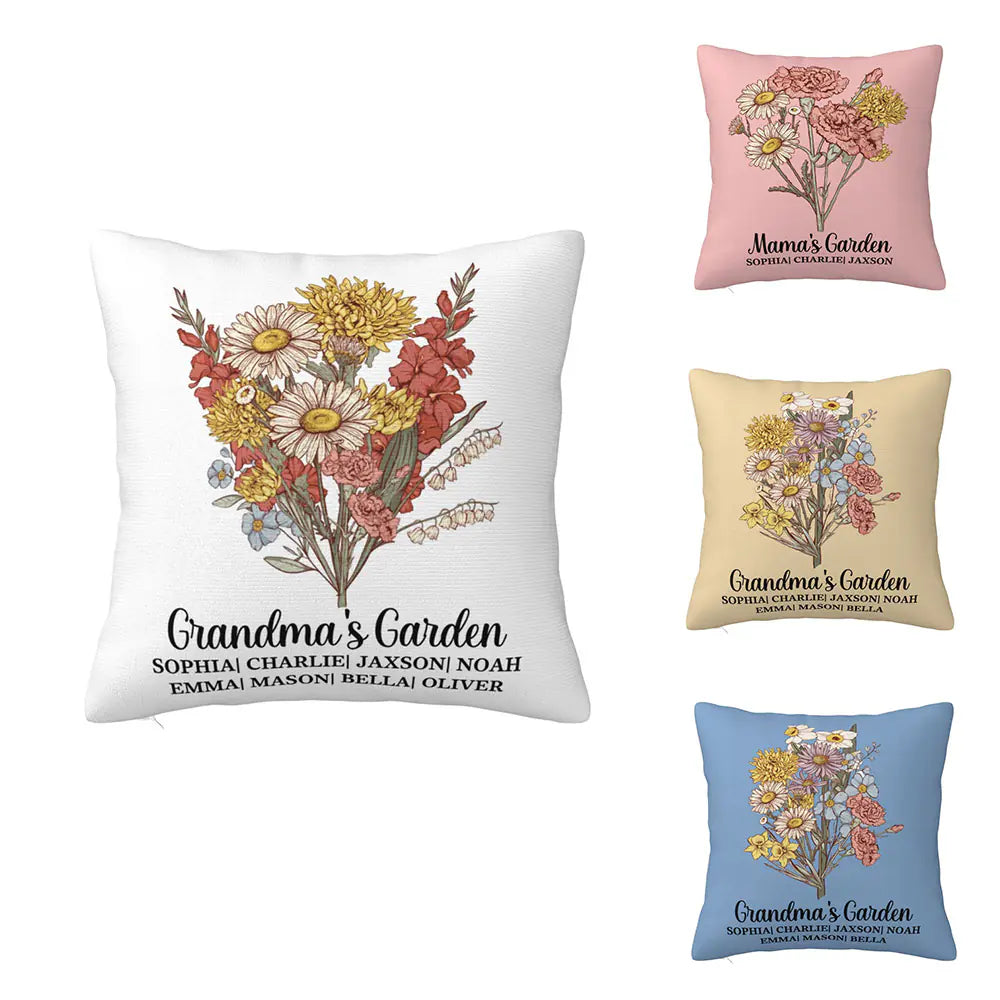 Personalised Birth Flower Bouquet Pillow Cover Case